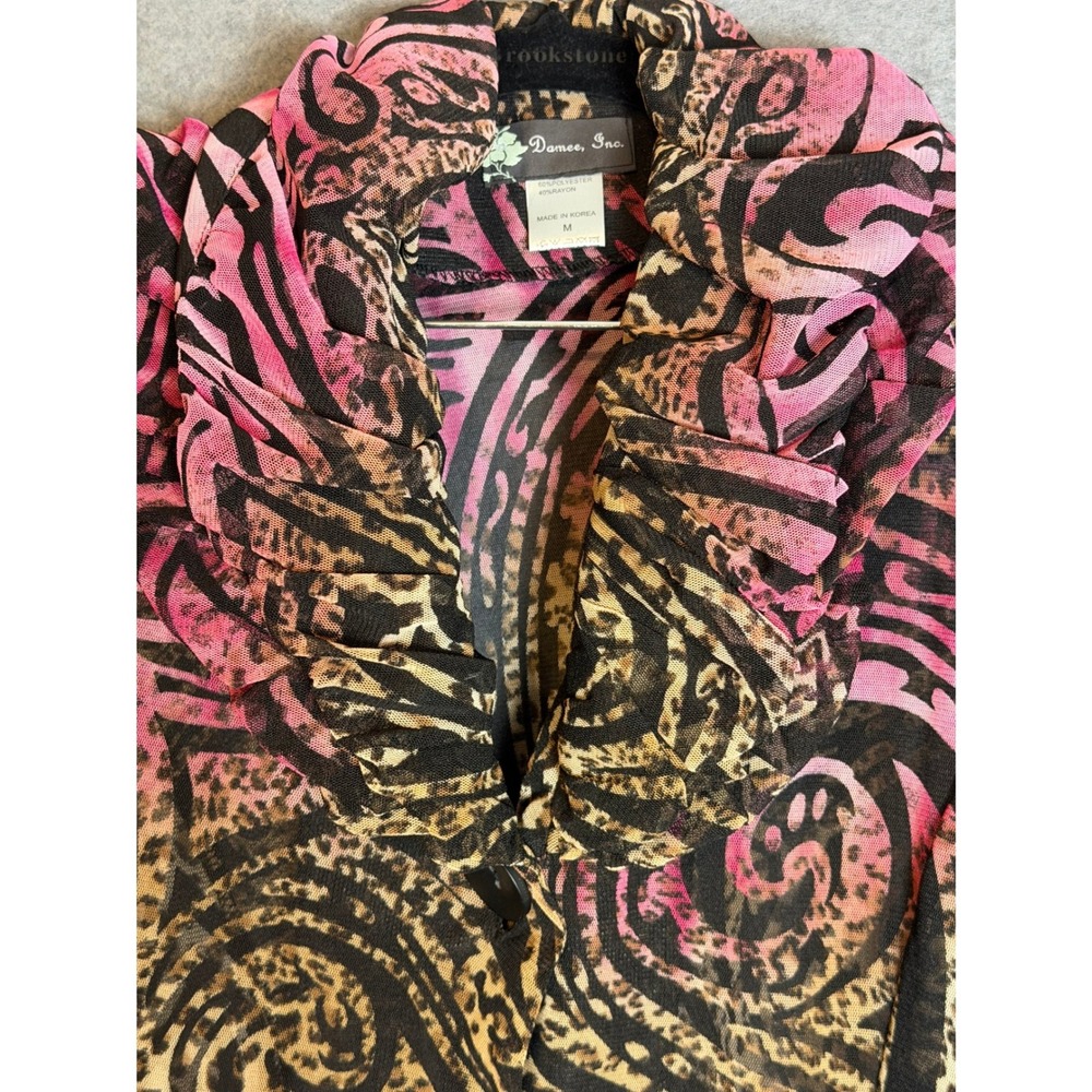 Damee Blouse M Sheer Animal Print Ruffle Mesh Jacket Whimsigoth Y2K Aesthetic - Picture 8 of 8